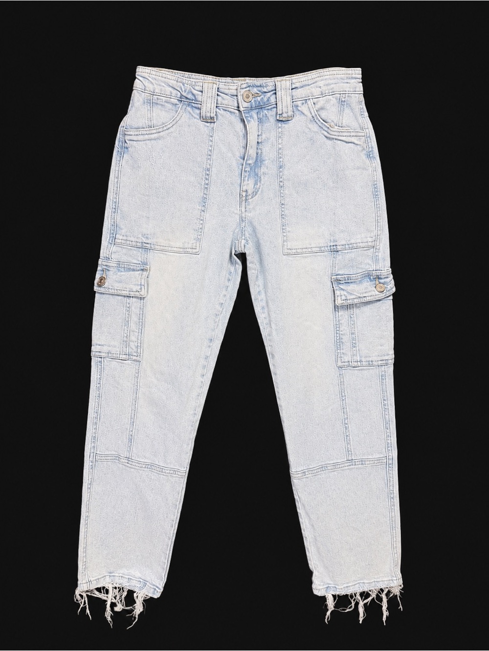 KanCan Light Wash Cargo Straight Leg Jeans Frayed Hem